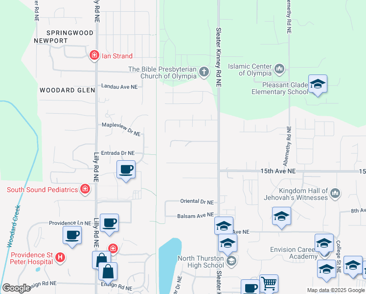 map of restaurants, bars, coffee shops, grocery stores, and more near 3947 16th Lane Northeast in Olympia