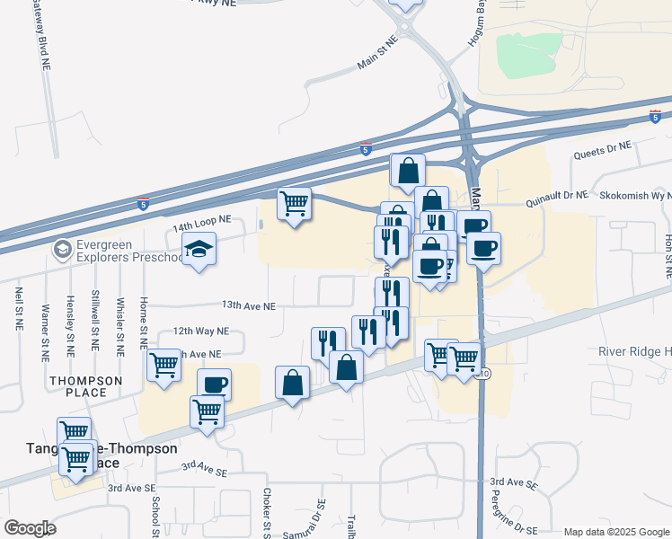 map of restaurants, bars, coffee shops, grocery stores, and more near 7828 13th Way Northeast in Olympia