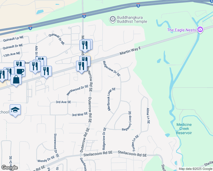 map of restaurants, bars, coffee shops, grocery stores, and more near 9532 Marlbrook Loop Southeast in Olympia