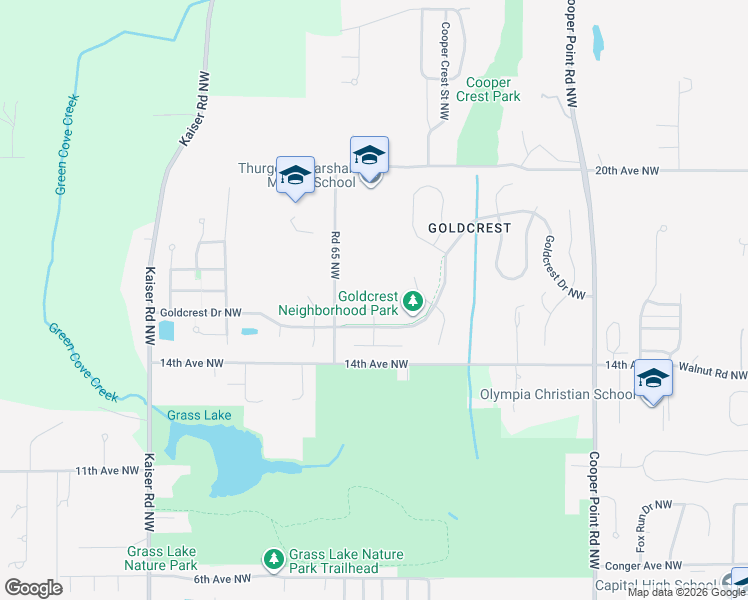map of restaurants, bars, coffee shops, grocery stores, and more near 3826 Hillview Court Northwest in Olympia