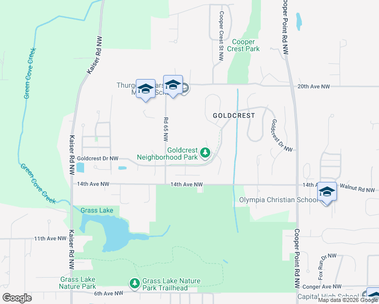 map of restaurants, bars, coffee shops, grocery stores, and more near 3826 Hillview Court Northwest in Olympia