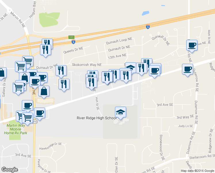 map of restaurants, bars, coffee shops, grocery stores, and more near 8765 Tallon Lane Northeast in Lacey