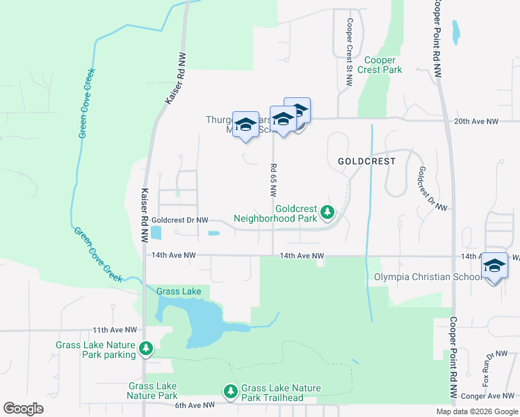 map of restaurants, bars, coffee shops, grocery stores, and more near 4048 Goldcrest Drive Northwest in Olympia