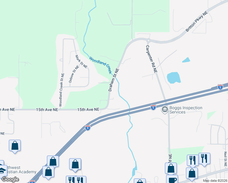 map of restaurants, bars, coffee shops, grocery stores, and more near 1620 Draham Street Northeast in Lacey