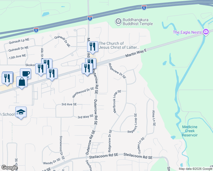 map of restaurants, bars, coffee shops, grocery stores, and more near 9532 Marlbrook Loop Southeast in Olympia
