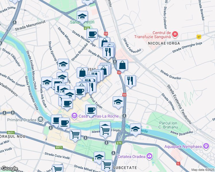 map of restaurants, bars, coffee shops, grocery stores, and more near 8 Strada Gheorghe Dima in Oradea