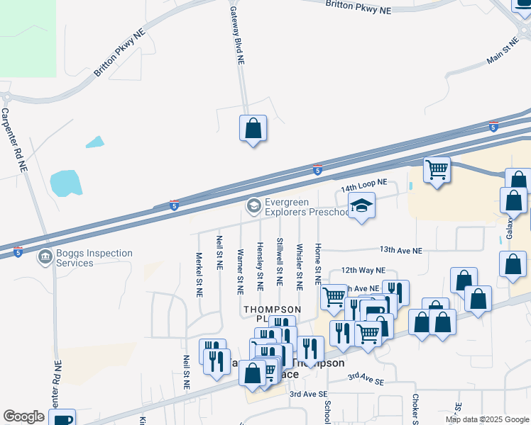 map of restaurants, bars, coffee shops, grocery stores, and more near 7252 14th Avenue Northeast in Olympia