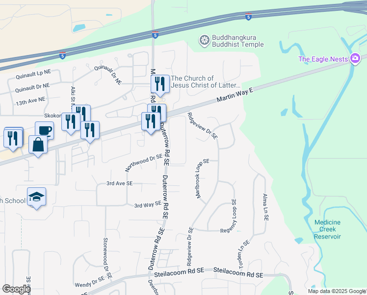 map of restaurants, bars, coffee shops, grocery stores, and more near 9532 Marlbrook Loop Southeast in Olympia