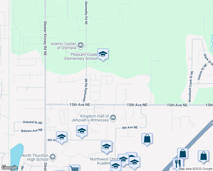 map of restaurants, bars, coffee shops, grocery stores, and more near 2005 Alonda Lane Northeast in Olympia
