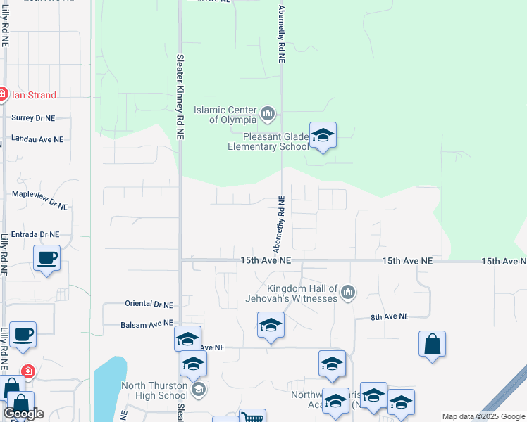 map of restaurants, bars, coffee shops, grocery stores, and more near 4319 17th Way Northeast in Olympia