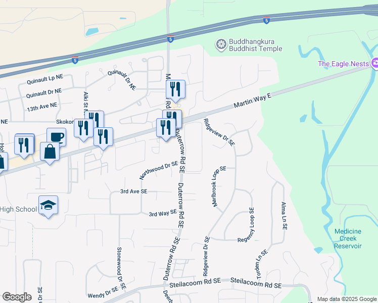 map of restaurants, bars, coffee shops, grocery stores, and more near 9532 Marlbrook Loop Southeast in Olympia