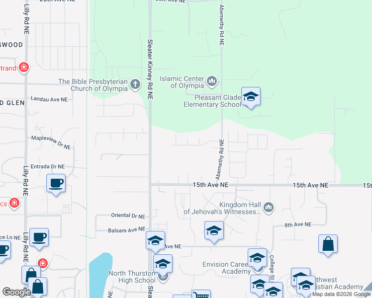 map of restaurants, bars, coffee shops, grocery stores, and more near 4233 17th Way Northeast in Olympia