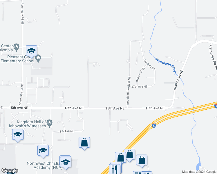 map of restaurants, bars, coffee shops, grocery stores, and more near 5216 15th Avenue Northeast in Olympia