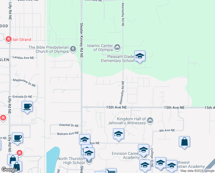 map of restaurants, bars, coffee shops, grocery stores, and more near 4233 17th Way Northeast in Olympia