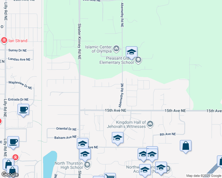 map of restaurants, bars, coffee shops, grocery stores, and more near 4319 17th Way Northeast in Olympia