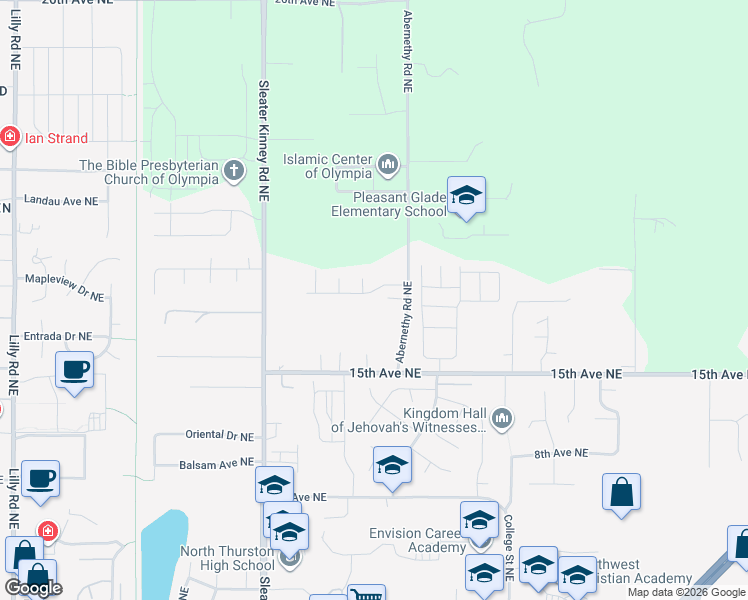 map of restaurants, bars, coffee shops, grocery stores, and more near 4323 17th Way Northeast in Olympia