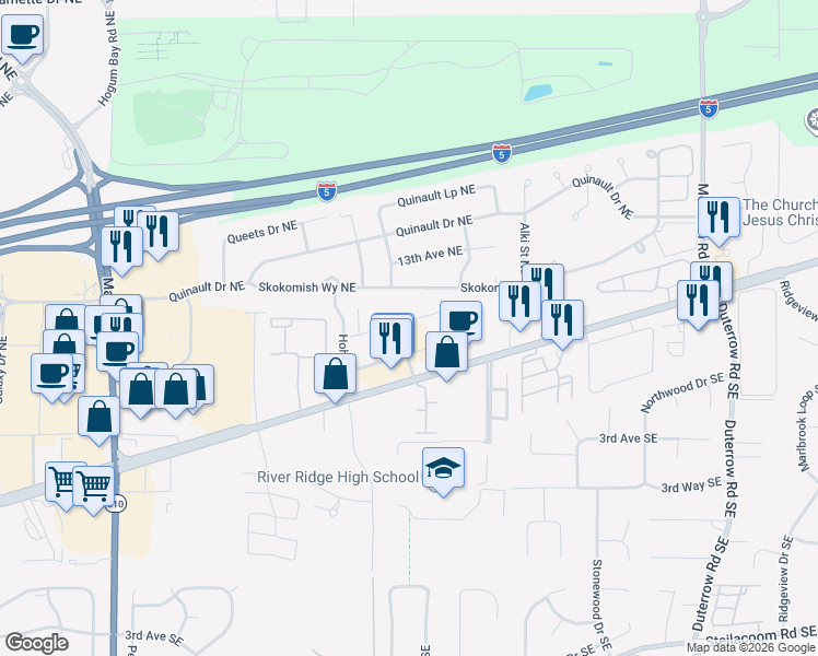 map of restaurants, bars, coffee shops, grocery stores, and more near 8819 Wallingford Lane Northeast in Lacey