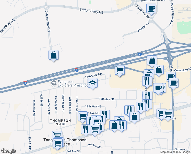 map of restaurants, bars, coffee shops, grocery stores, and more near 7546 14th Loop Northeast in Olympia