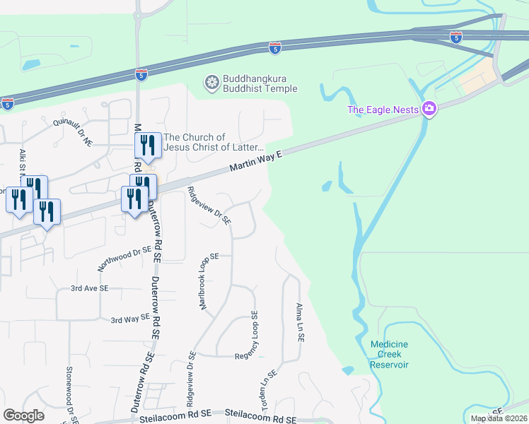 map of restaurants, bars, coffee shops, grocery stores, and more near 312 Ridge View Loop Southeast in Olympia