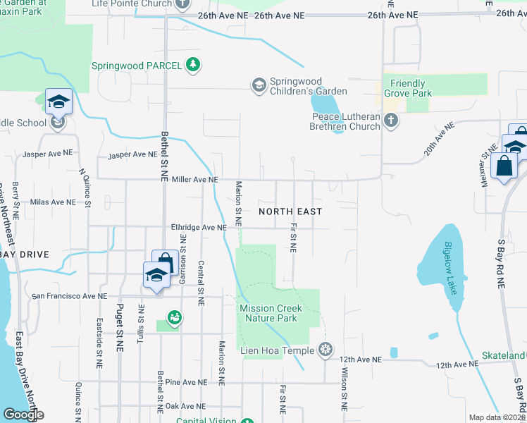 map of restaurants, bars, coffee shops, grocery stores, and more near 1725 18th Court Northeast in Olympia
