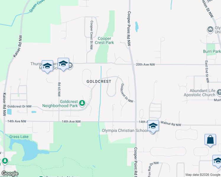 map of restaurants, bars, coffee shops, grocery stores, and more near 1705 Medallion Loop Northwest in Olympia