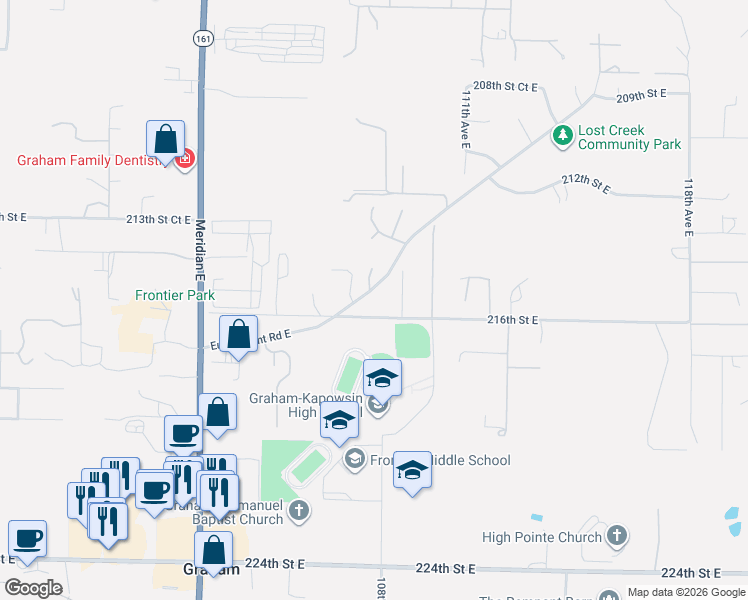 map of restaurants, bars, coffee shops, grocery stores, and more near 10720 Eustis Hunt Road East in Graham