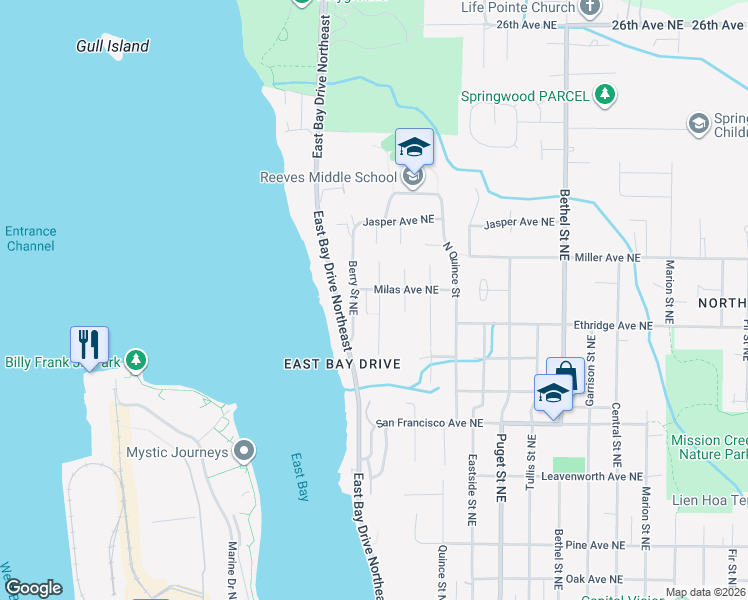 map of restaurants, bars, coffee shops, grocery stores, and more near 1826 Berry Street Northeast in Olympia