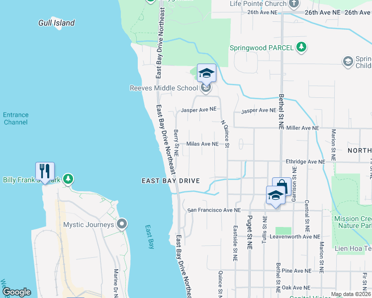 map of restaurants, bars, coffee shops, grocery stores, and more near 1826 Berry Street Northeast in Olympia