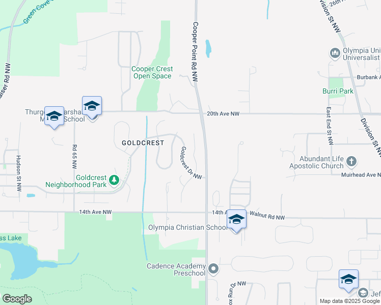map of restaurants, bars, coffee shops, grocery stores, and more near 1713 Easthill Place Northwest in Olympia