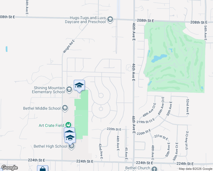 map of restaurants, bars, coffee shops, grocery stores, and more near 21501 42nd Avenue East in Spanaway