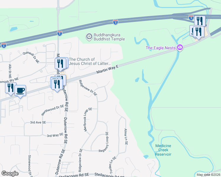 map of restaurants, bars, coffee shops, grocery stores, and more near 312 Ridge View Loop Southeast in Olympia