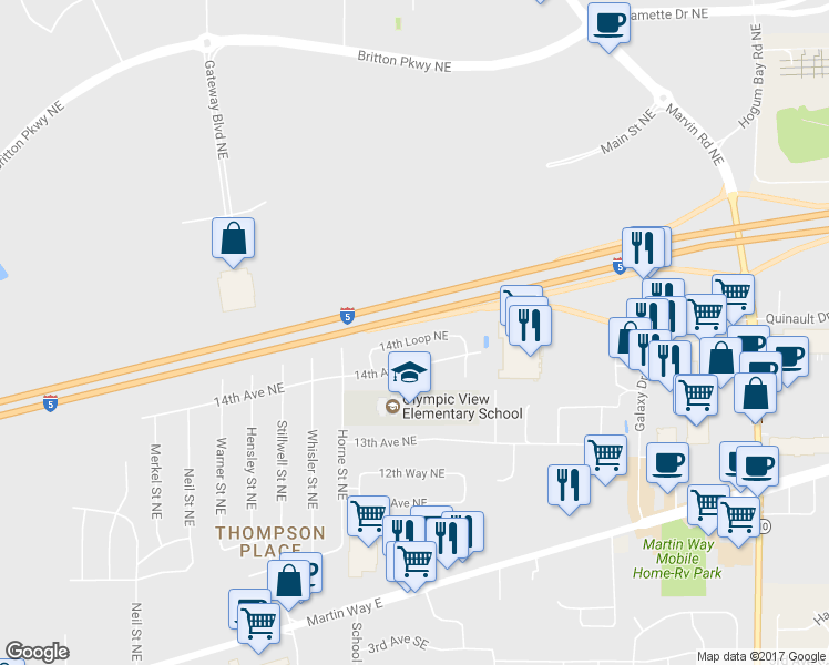 map of restaurants, bars, coffee shops, grocery stores, and more near 7546 14th Loop Northeast in Olympia