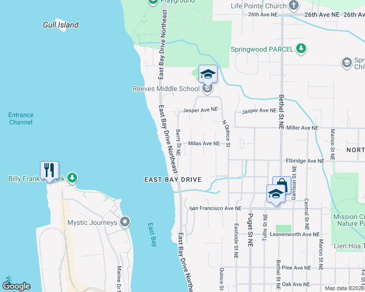 map of restaurants, bars, coffee shops, grocery stores, and more near 1826 Berry Street Northeast in Olympia