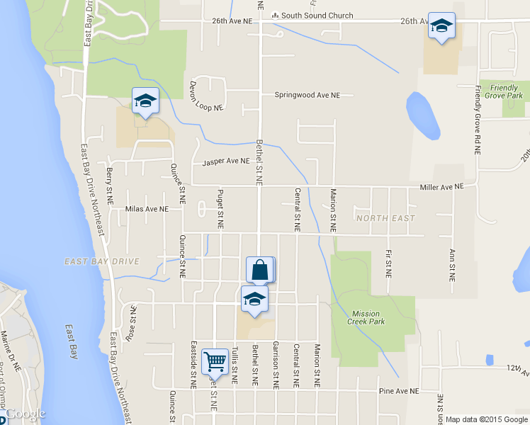 map of restaurants, bars, coffee shops, grocery stores, and more near 1832 Bethel Street Northeast in Olympia