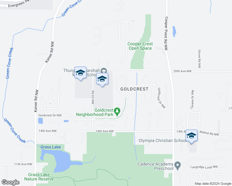 map of restaurants, bars, coffee shops, grocery stores, and more near 3707 Goldcrest Heights Northwest in Olympia