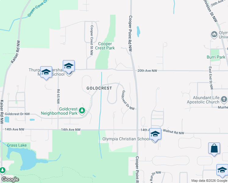 map of restaurants, bars, coffee shops, grocery stores, and more near 1705 Medallion Loop Northwest in Olympia