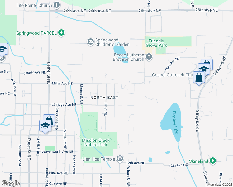 map of restaurants, bars, coffee shops, grocery stores, and more near 1812 Fairview Street Northeast in Olympia