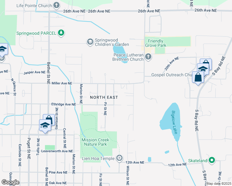 map of restaurants, bars, coffee shops, grocery stores, and more near 1812 Fairview Street Northeast in Olympia