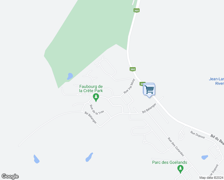 map of restaurants, bars, coffee shops, grocery stores, and more near 203 Rue du Val-des-Neiges in Beauprã©