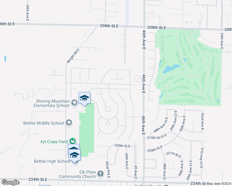 map of restaurants, bars, coffee shops, grocery stores, and more near 21412 43rd Avenue Court East in Spanaway