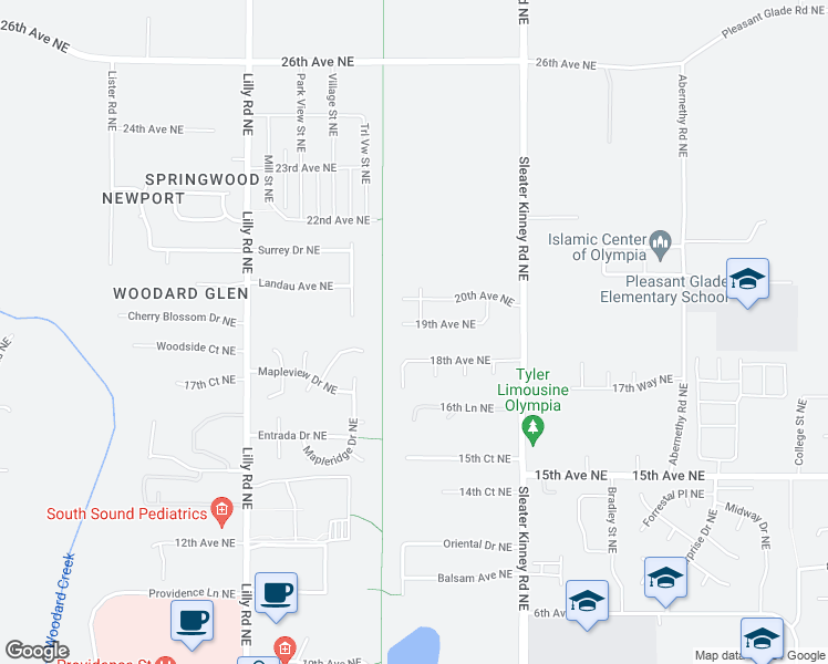 map of restaurants, bars, coffee shops, grocery stores, and more near 3845 19th Avenue Northeast in Olympia