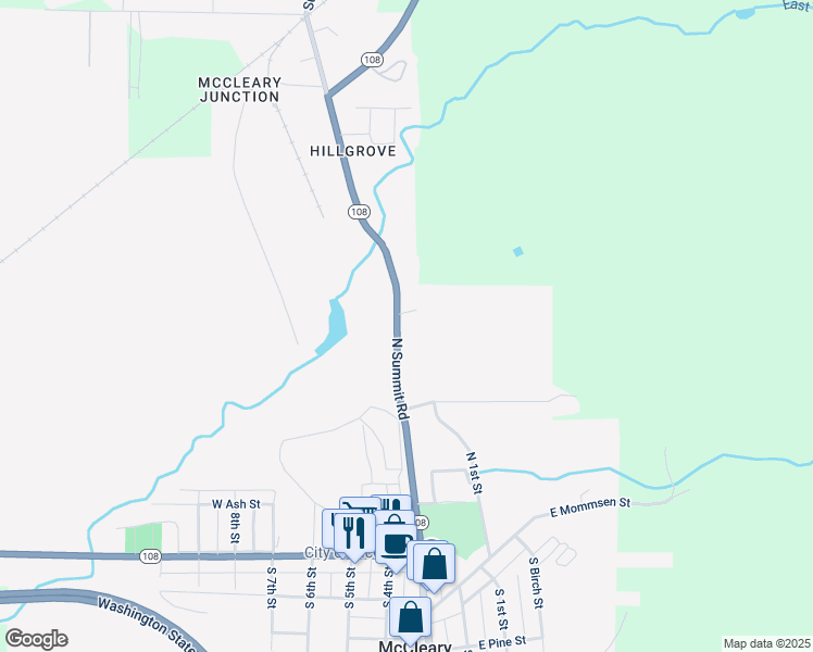 map of restaurants, bars, coffee shops, grocery stores, and more near 572 North Summit Road in McCleary