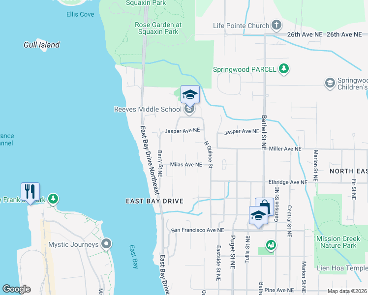 map of restaurants, bars, coffee shops, grocery stores, and more near 2011 Rose Street Northeast in Olympia