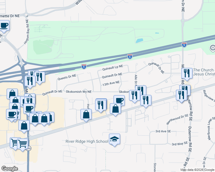 map of restaurants, bars, coffee shops, grocery stores, and more near 8811 13th Avenue Northeast in Olympia