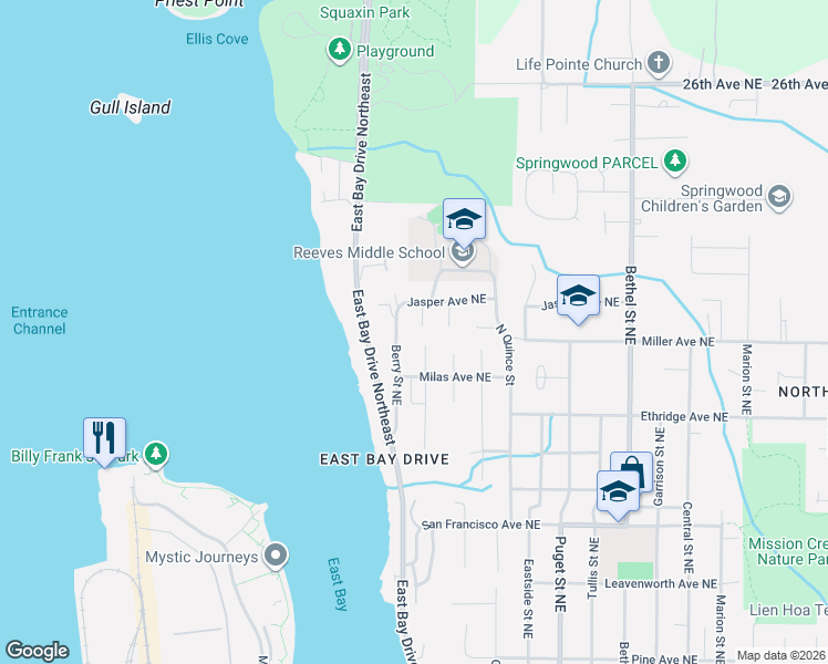 map of restaurants, bars, coffee shops, grocery stores, and more near 2016 Berry Street Northeast in Olympia