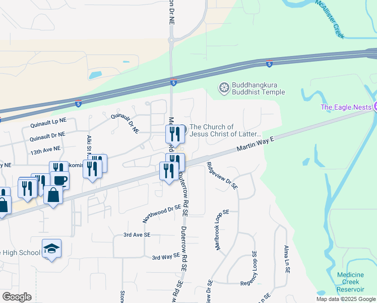 map of restaurants, bars, coffee shops, grocery stores, and more near 9436 Fagan Court Northeast in Lacey