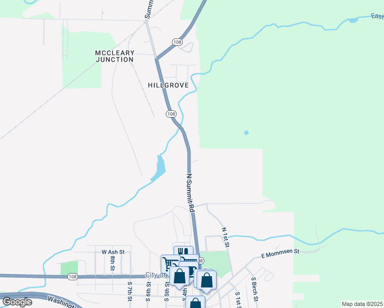 map of restaurants, bars, coffee shops, grocery stores, and more near 572 North Summit Road in McCleary