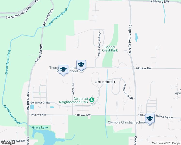 map of restaurants, bars, coffee shops, grocery stores, and more near 3721 Goldcrest Heights Northwest in Olympia