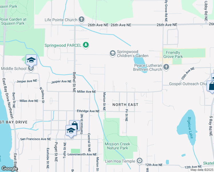 map of restaurants, bars, coffee shops, grocery stores, and more near 2008 Marion Street Northeast in Olympia