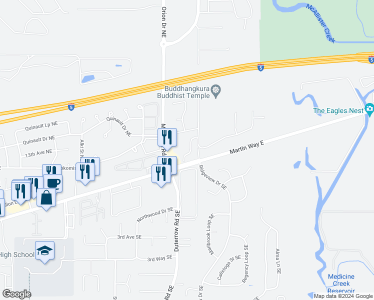 map of restaurants, bars, coffee shops, grocery stores, and more near 9426 Fagan Court Northeast in Lacey